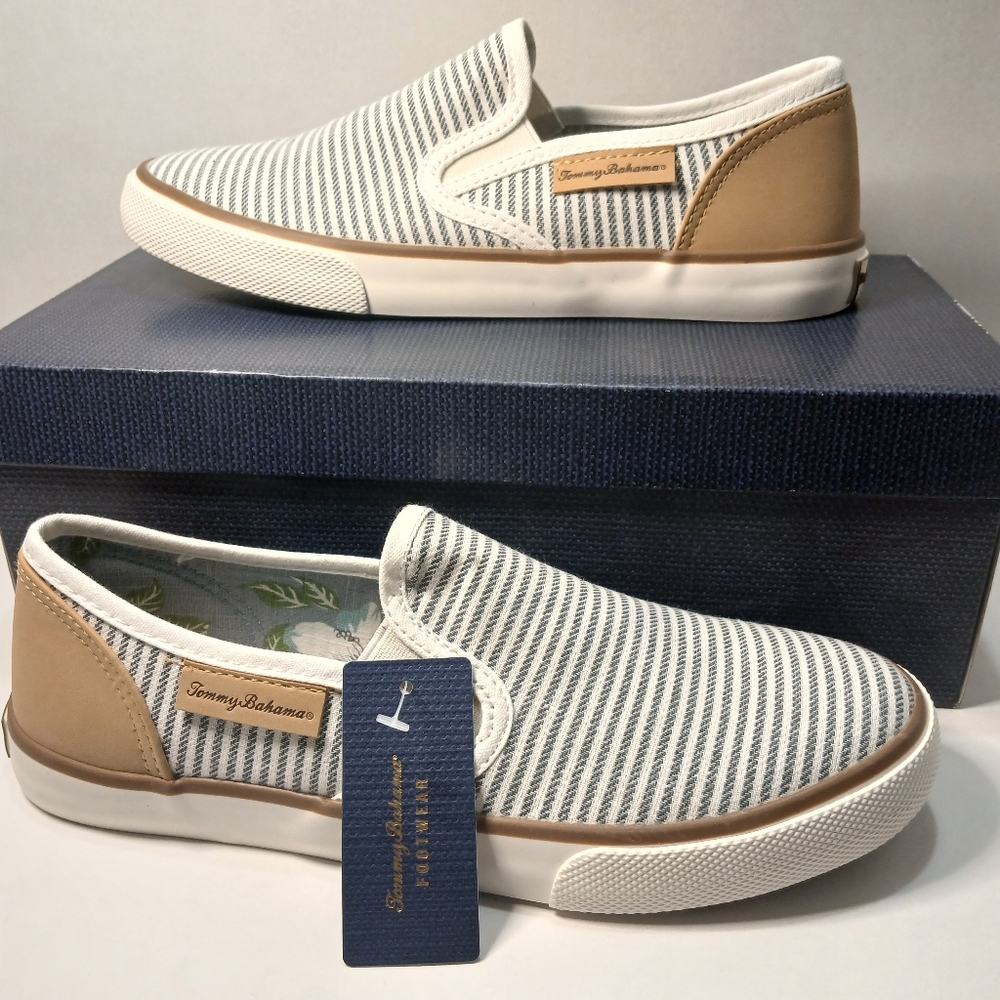 Tommy Bahama Men's Striped Slip-On Shoes - White and Tan